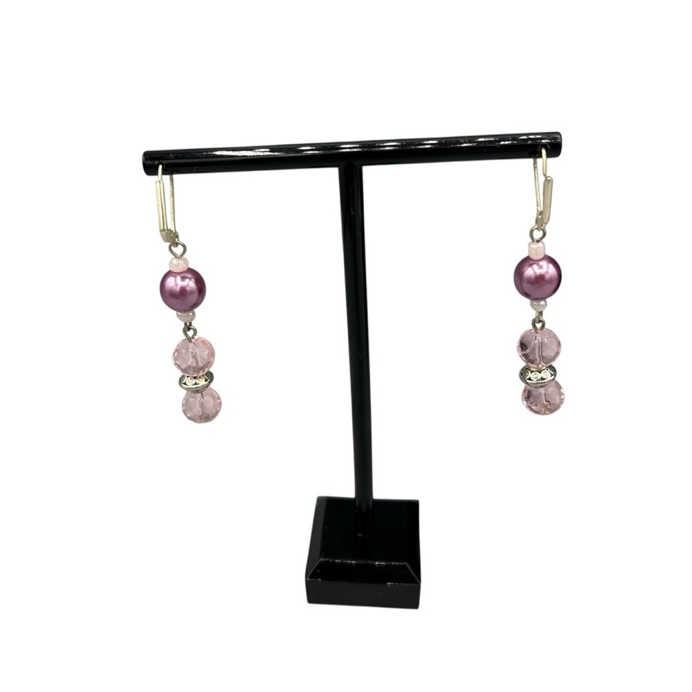 Vintage Pink Beaded Necklace & Earrings Set Glass Pearl Crystal - Picture 6 of 12